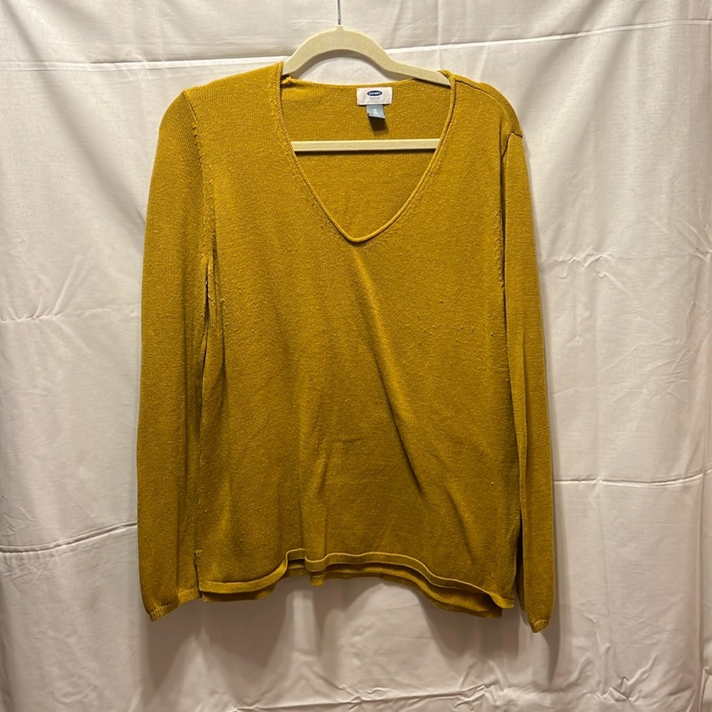 Old Navy Mustard Yellow V-Neck Long Sleeve Knit Sweater Size XL
